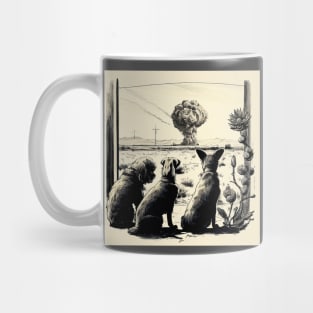 Dogs watching nuclear blast retro Mug